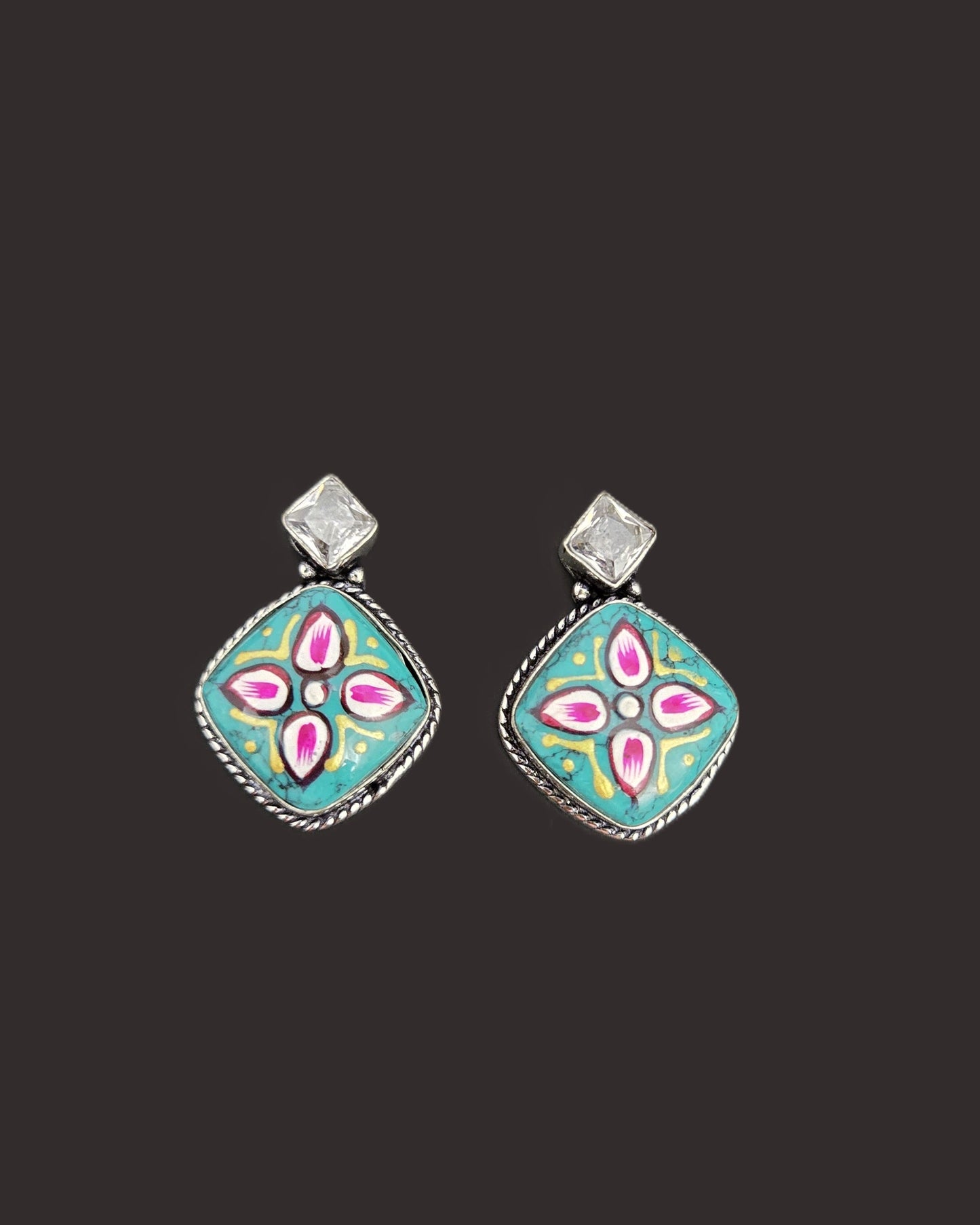 Hand Painted Phool Drops - Turquoise