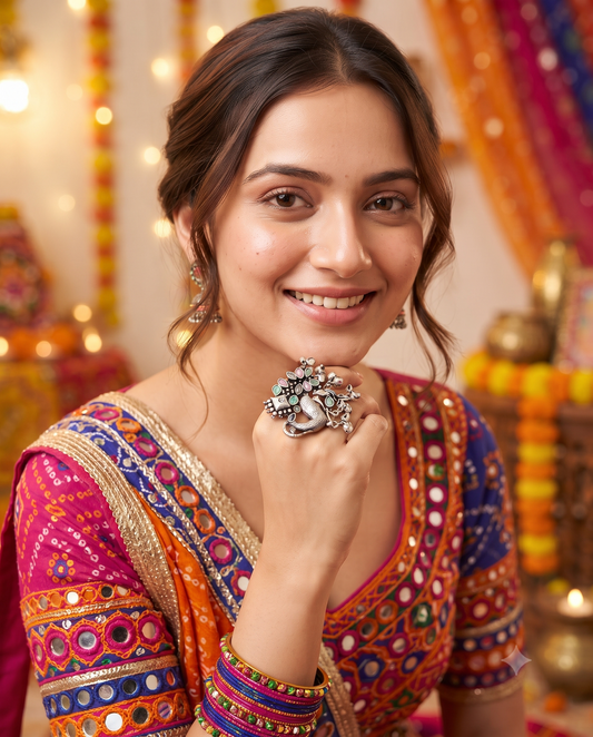 Navratri Raas Ring 104 -Mint Green pink