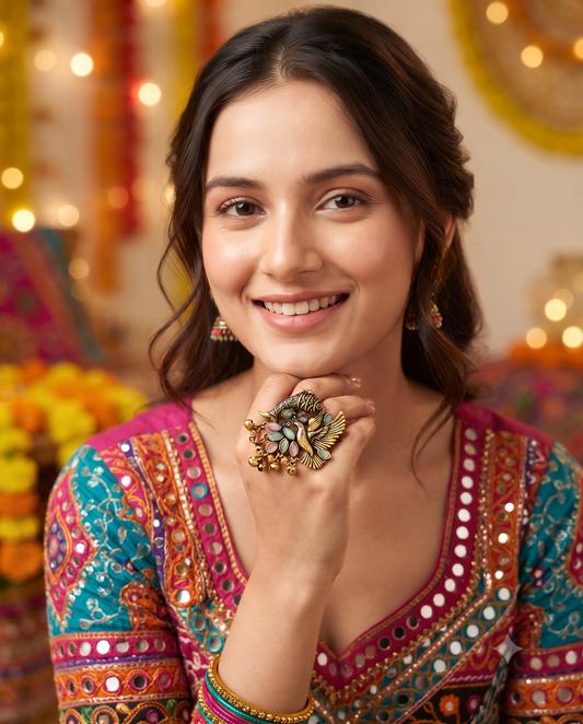 Navratri Raas Ring 102 -Mint Green Pink
