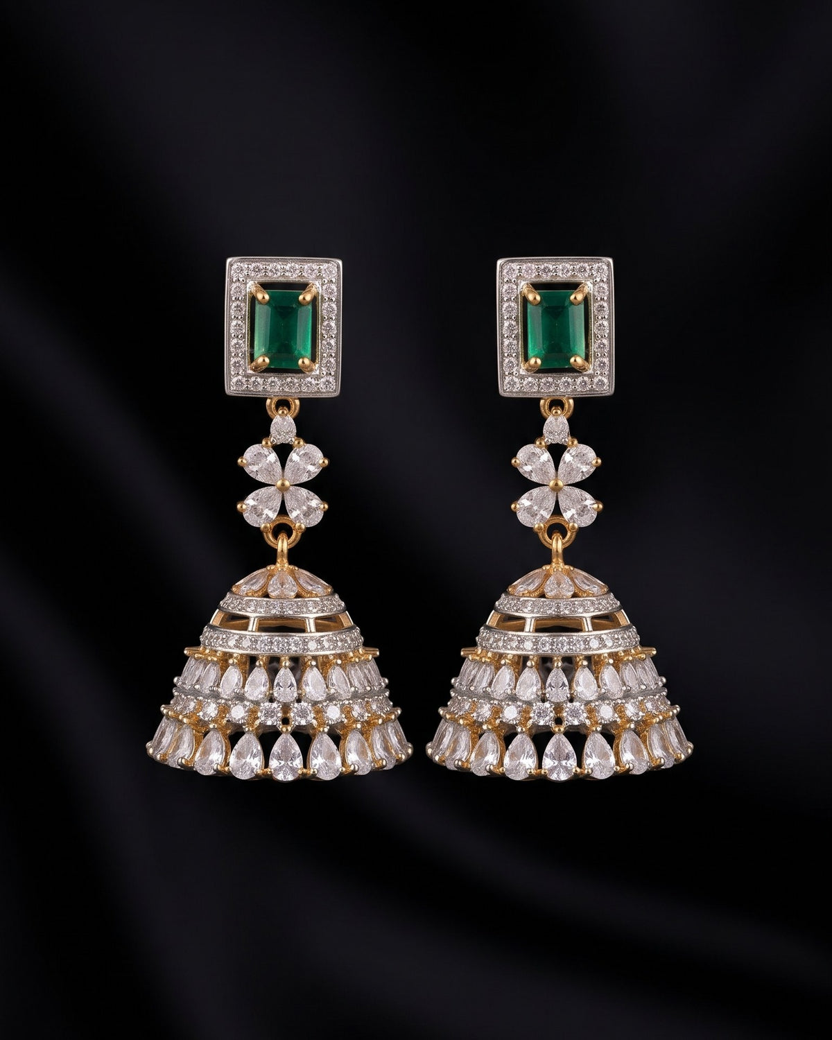 Belle Emerald Gold - American diamond earrings