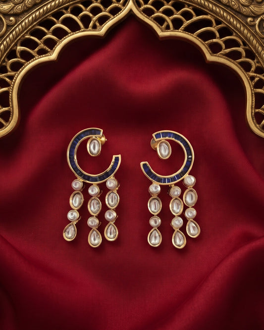 Crescent Cascade Sapphire Gold - American diamond earrings