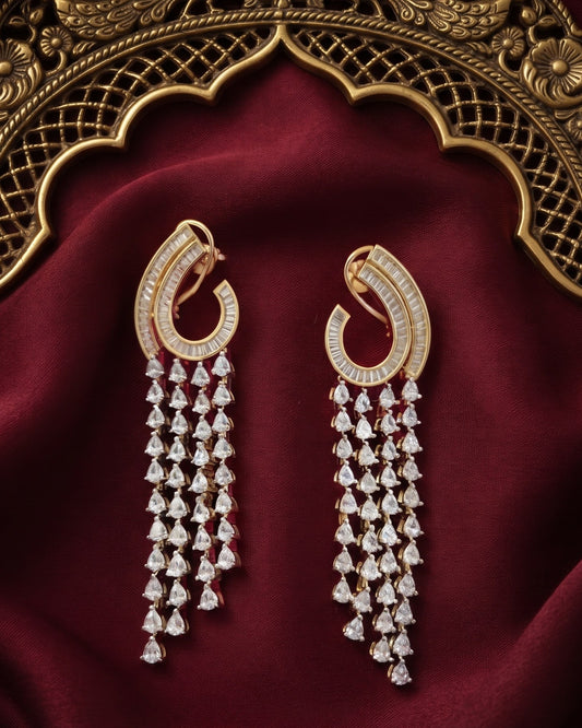 Diamond Drapes Gold - American diamond earrings