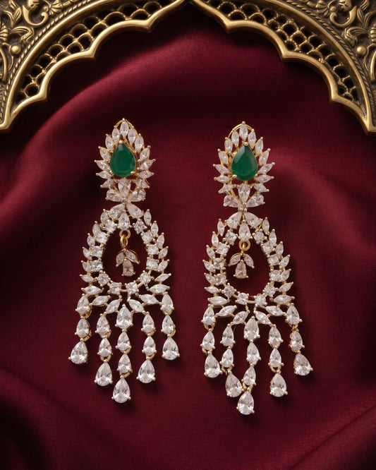 Emerald Empress Gold - American diamond earrings
