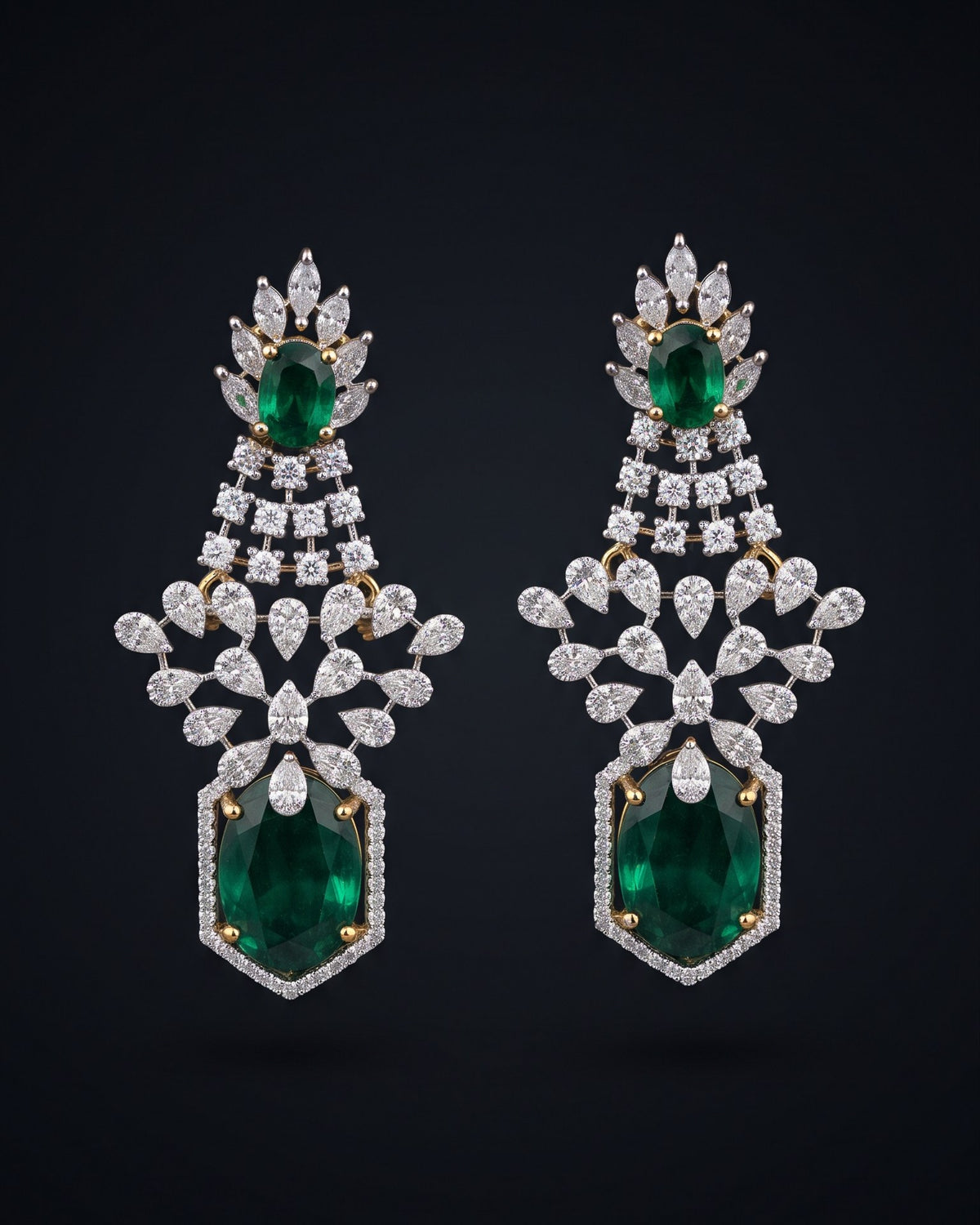Emerald Majesty Gold - American diamond earrings