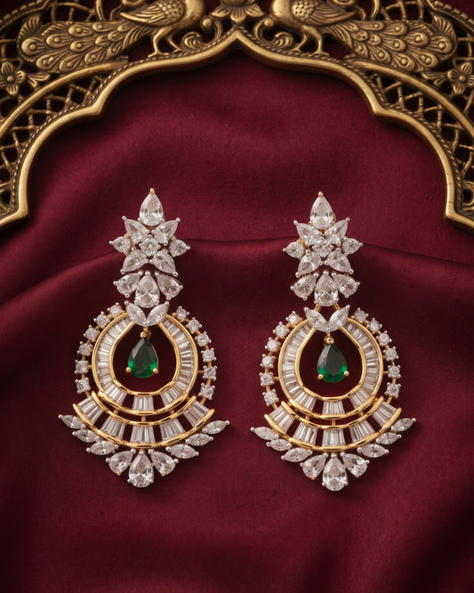 Emerald Mandala Gold - American diamond earrings