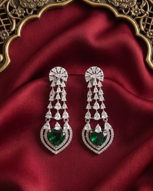 Emerald Trilogy Silver - American diamond earrings