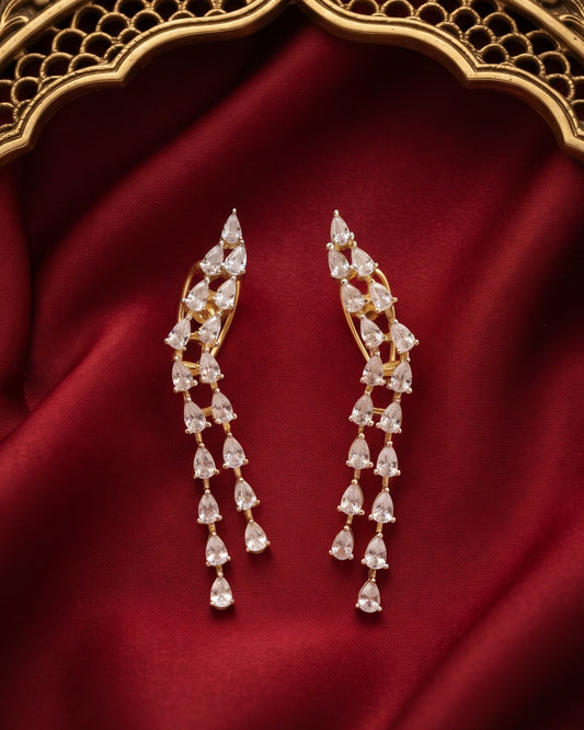 Falling Dewdrops Gold - American diamond earrings