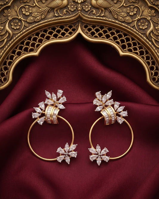 Floral Halo Gold - American diamond earrings