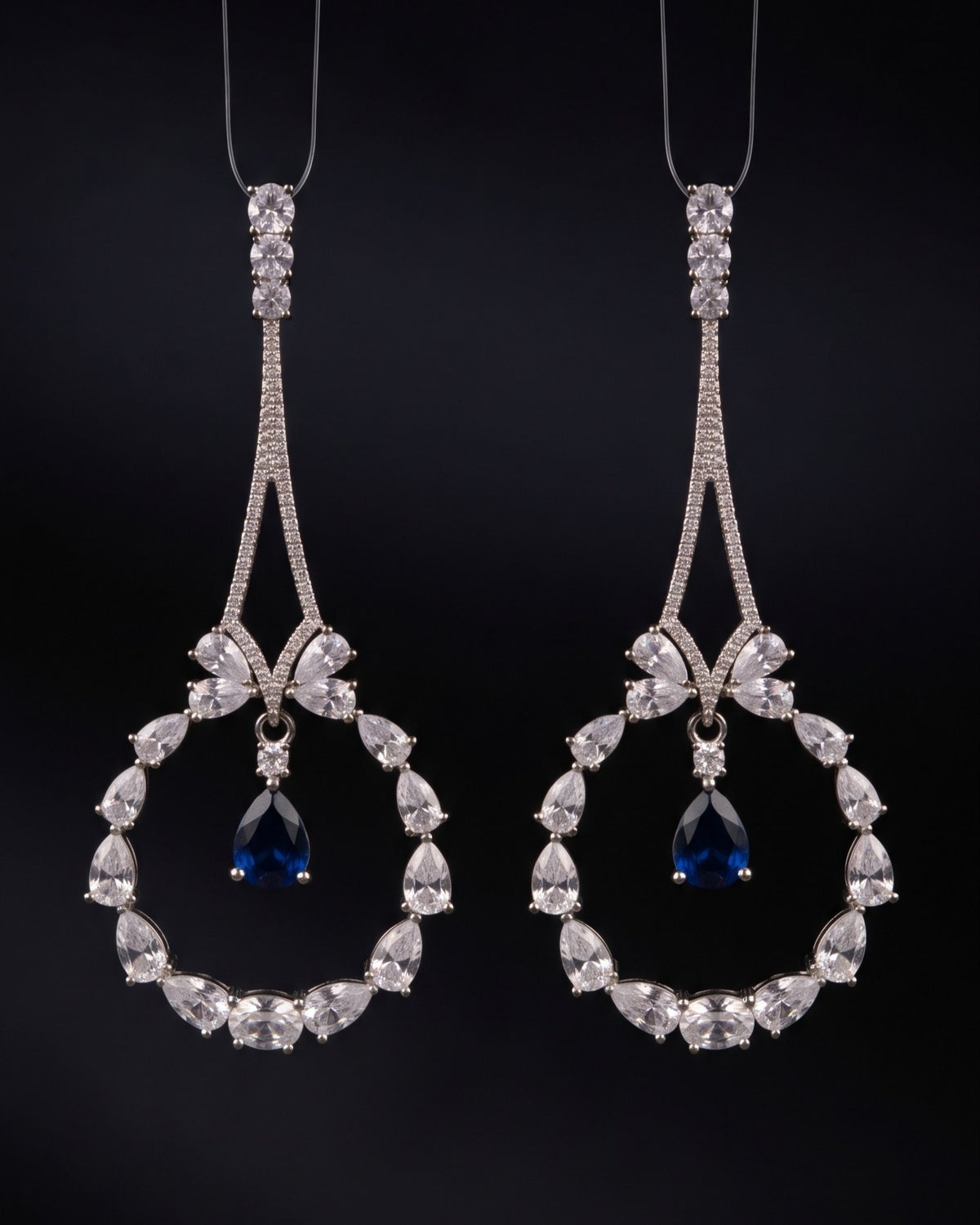 Garland Sapphire Silver - American diamond earrings