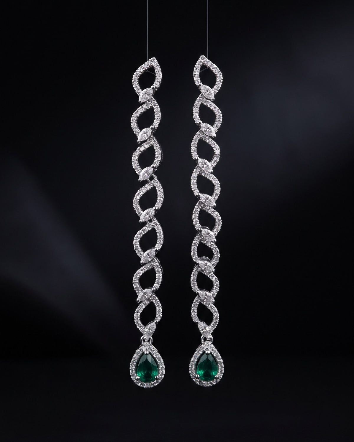 Interlace Emerald Silver - American diamond earrings