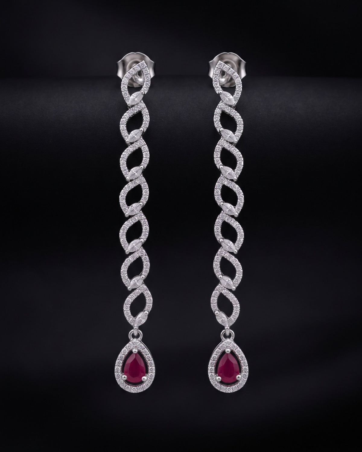 Interlace Ruby Silver - American diamond earrings