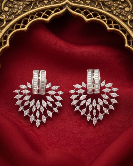 Marquise Fan Silver - American diamond earrings
