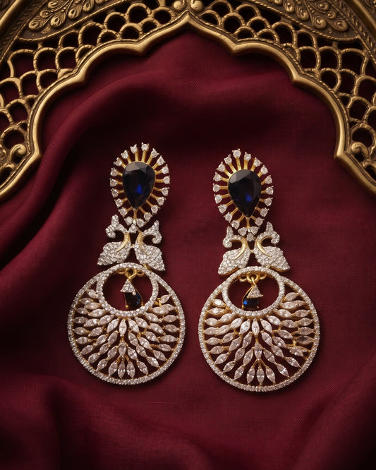 Sapphire Peacock Gold - American diamond earrings