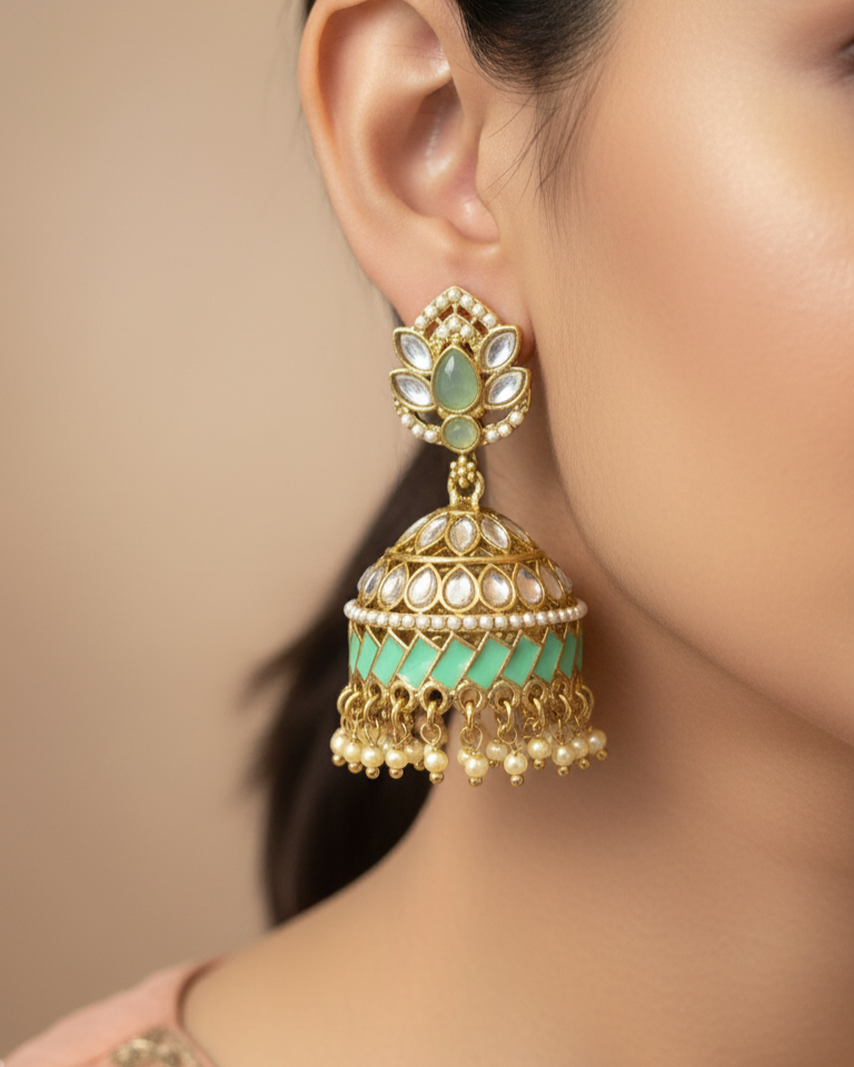 Rajsi Jhumka - Mint Green