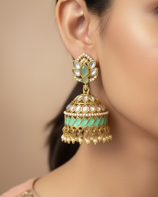 Rajsi Jhumka - Mint Green