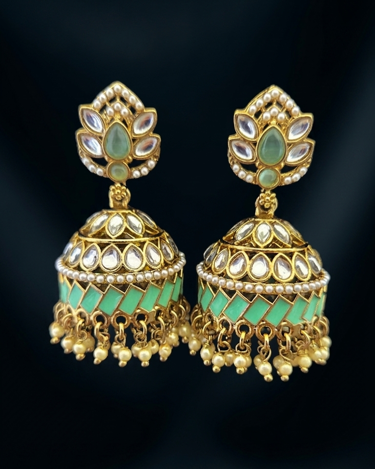 Rajsi Jhumka - Mint Green