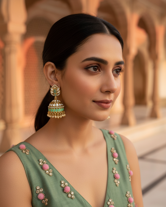 Rajsi Jhumka - Mint Green