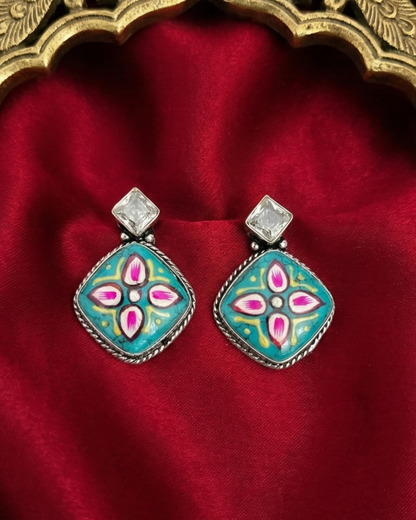 Hand Painted Phool Drops - Turquoise