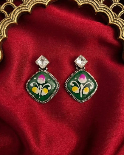 Hand Painted Phool Drops - Green
