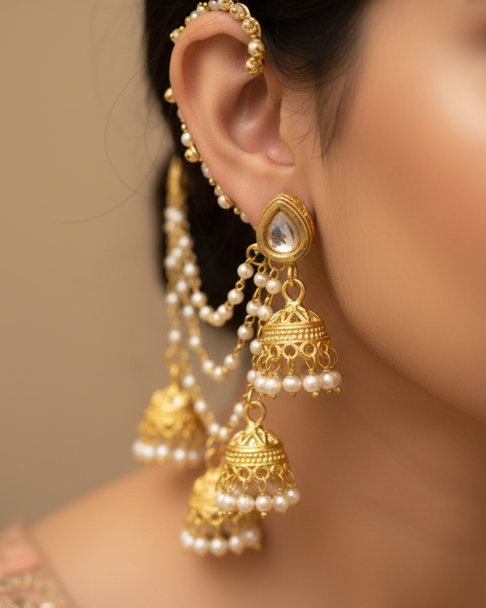 Pearl Jhumka Kesh Chain