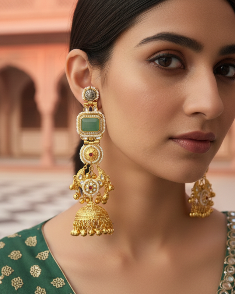 Rajtilak Jhumka - Mint Green