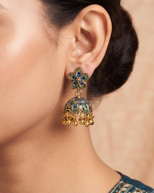 Mor Pankhi Jhumki -Antique Gold