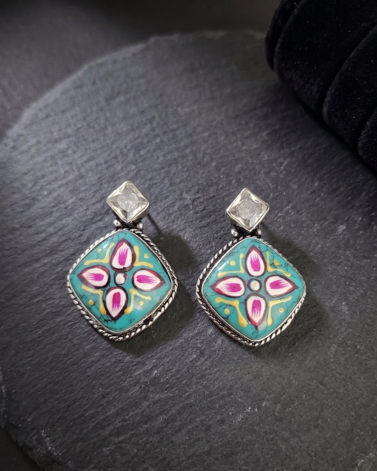 Hand Painted Phool Drops - Turquoise