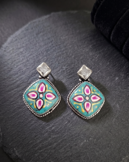 Hand Painted Phool Drops - Turquoise