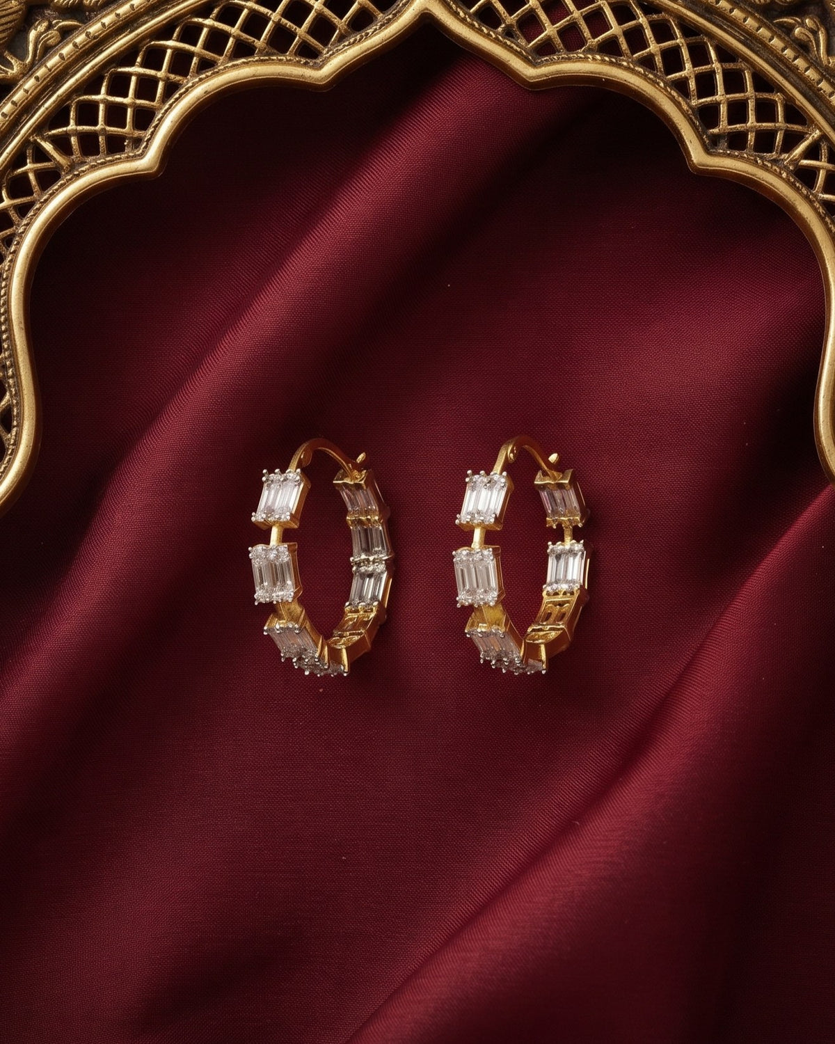 Baguette Hoop Gold - American diamond earrings