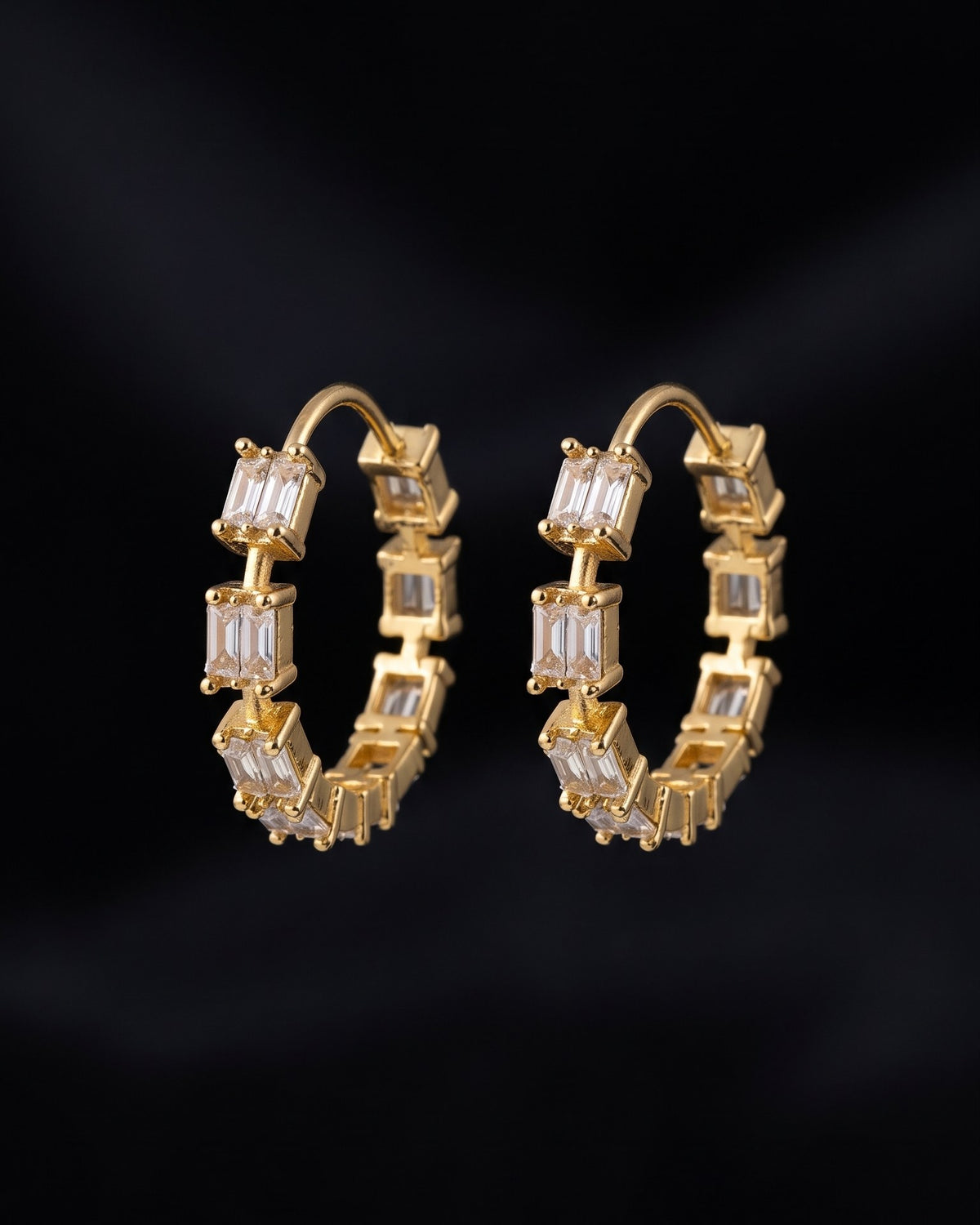 Baguette Hoop Gold - American diamond earrings