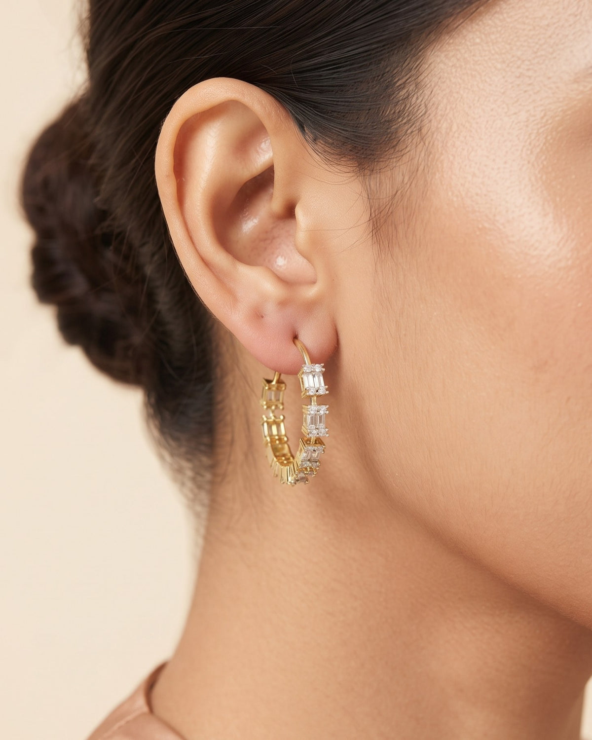 Baguette Hoop Gold - American diamond earrings