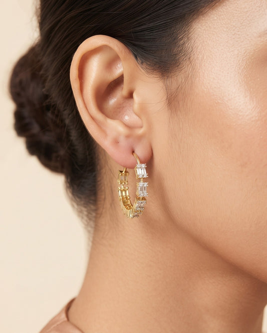 Baguette Hoop Gold - American diamond earrings
