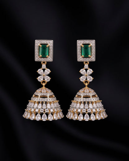 Belle Emerald Gold - American diamond earrings