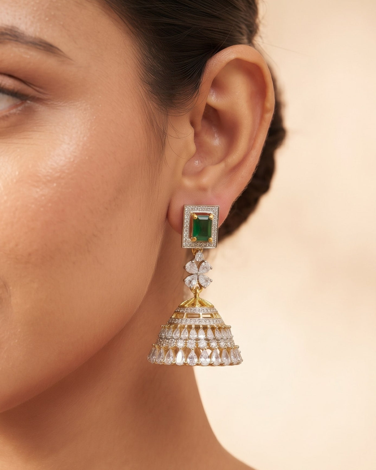 Belle Emerald Gold - American diamond earrings