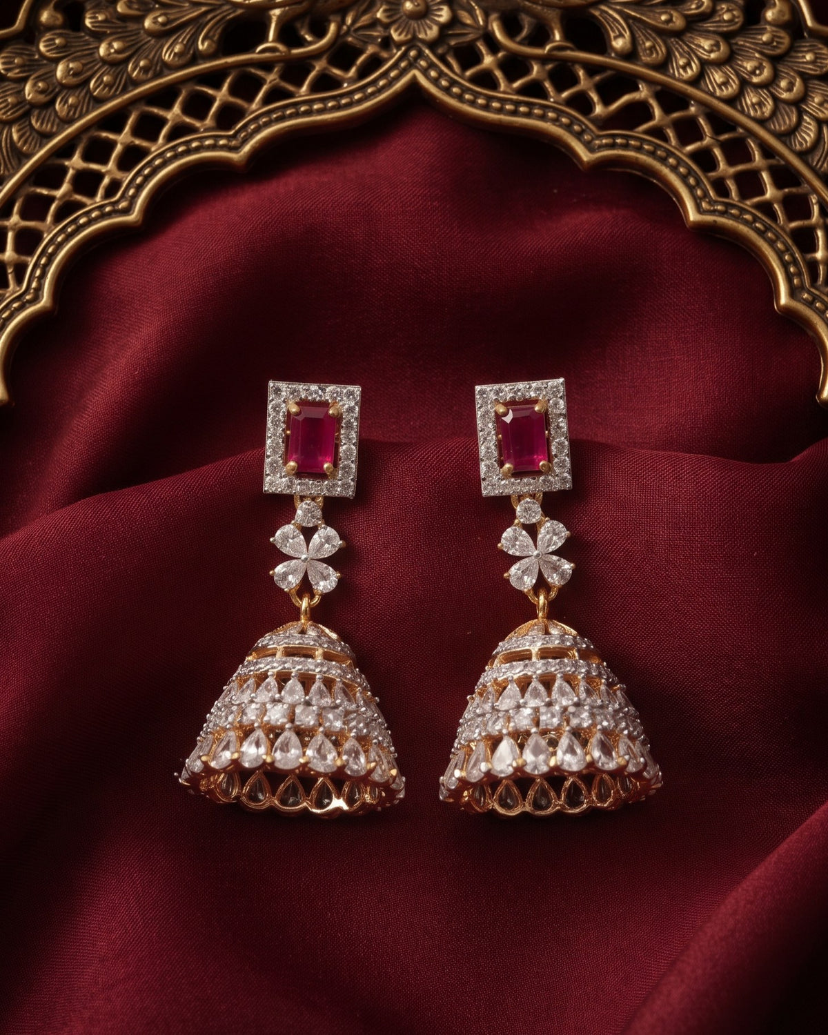 Belle Ruby Gold - American diamond earrings