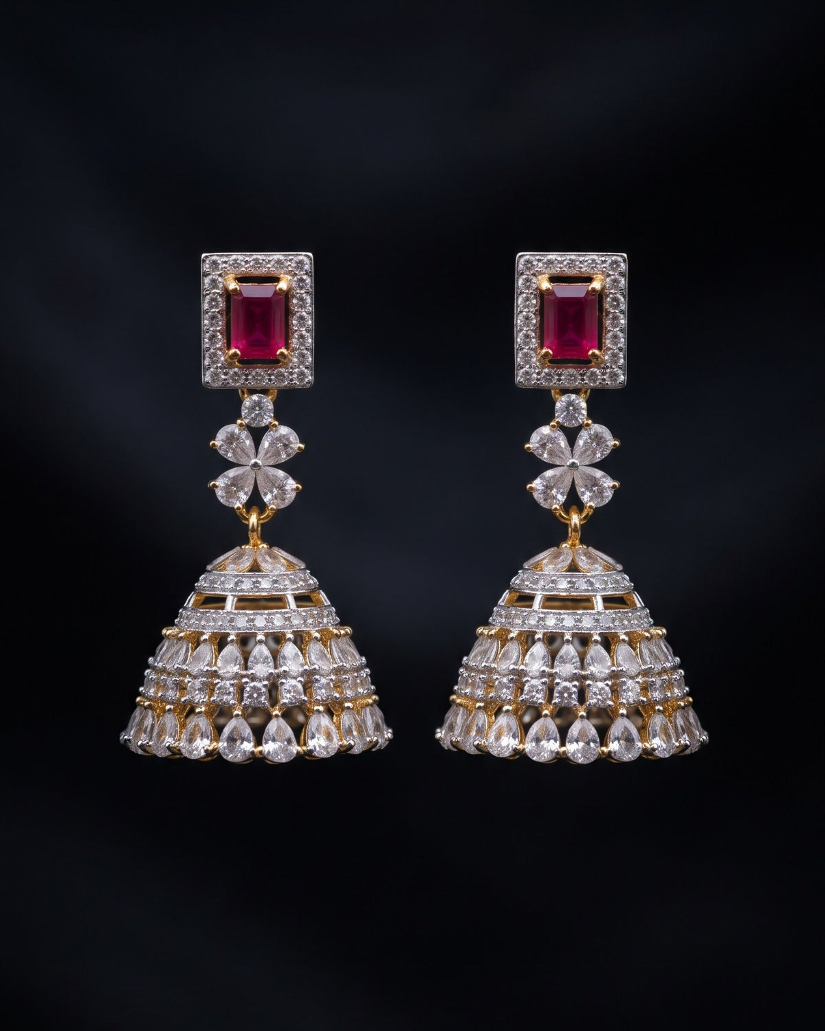 Belle Ruby Gold - American diamond earrings
