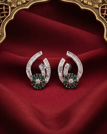 Bloom Emerald Silver - American diamond earrings
