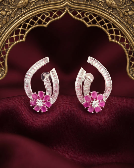 Bloom Ruby Silver - American diamond earrings