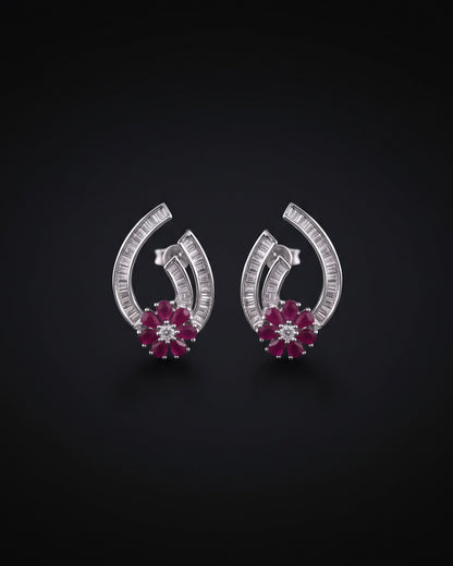 Bloom Ruby Silver - American diamond earrings