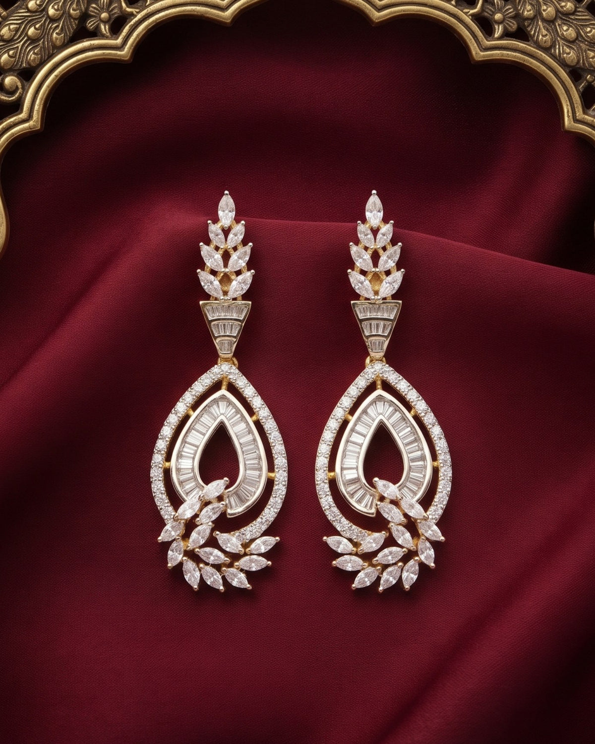 Celeste Teardrop Gold - American diamond earrings