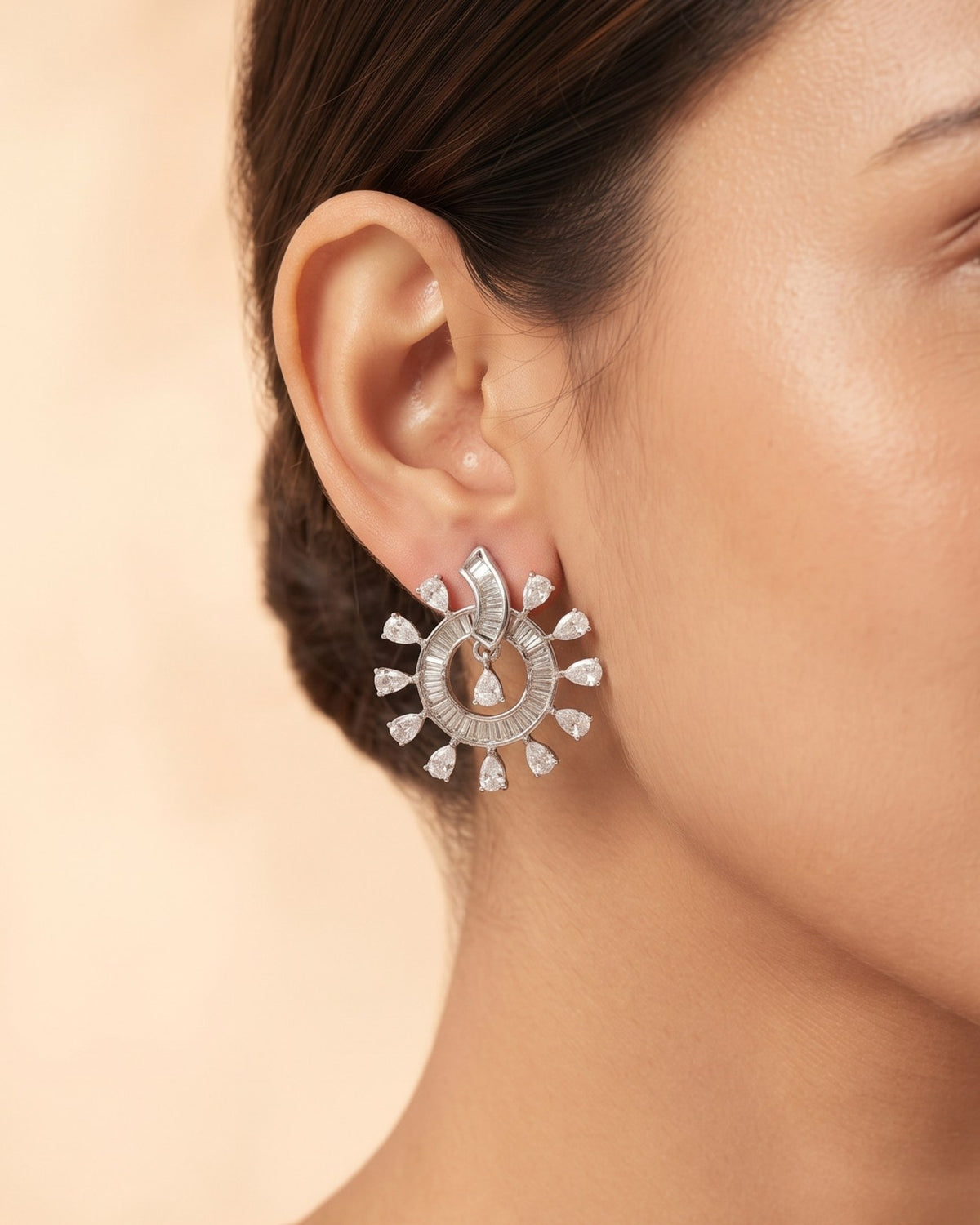 Celestial Halo Silver - American diamond earrings