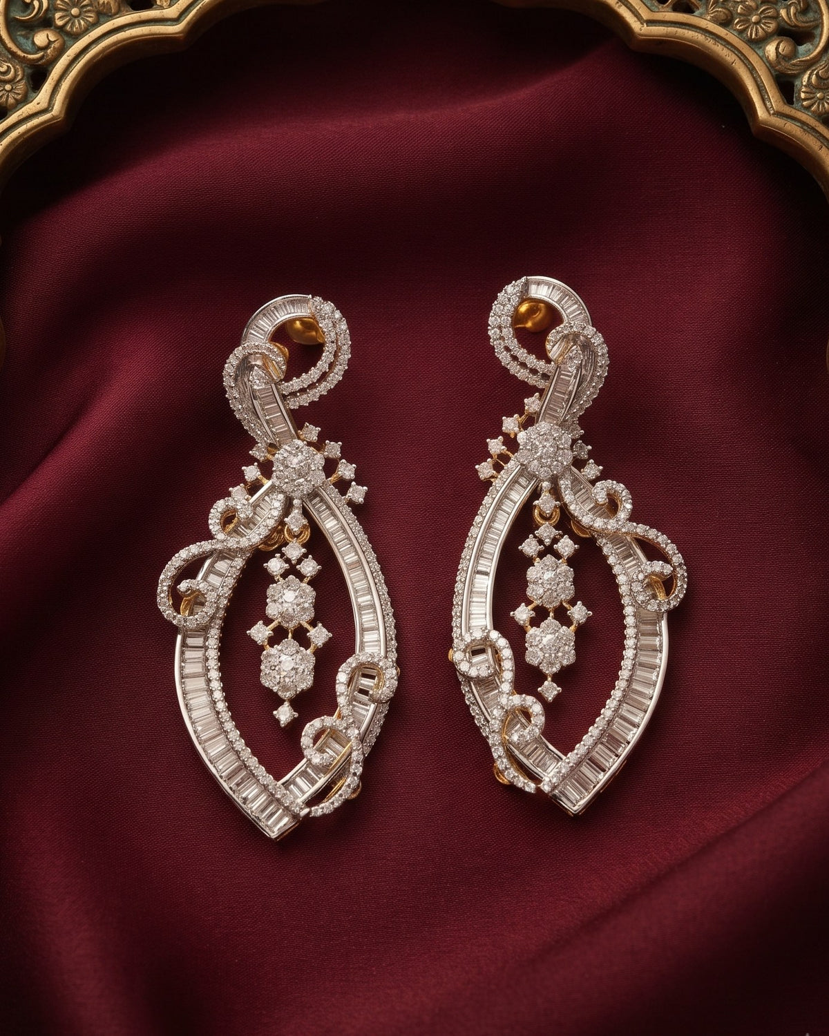 Celestial Ribbon Twist Gold - American diamond earrings