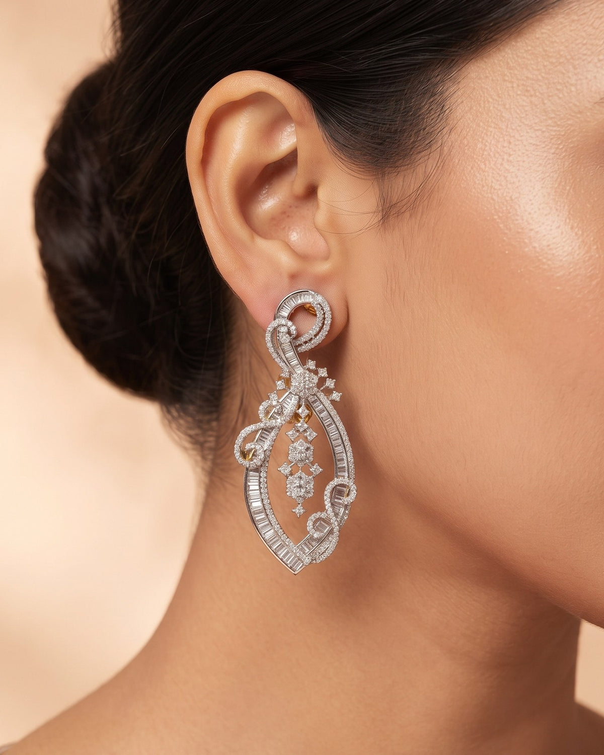 Celestial Ribbon Twist Gold - American diamond earrings
