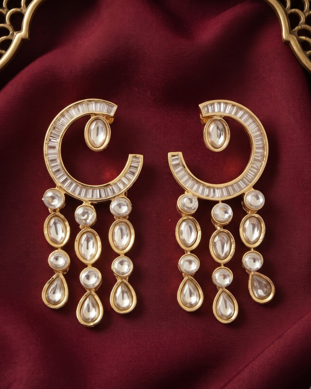Crescent Cascade Diamond Gold - American diamond earrings