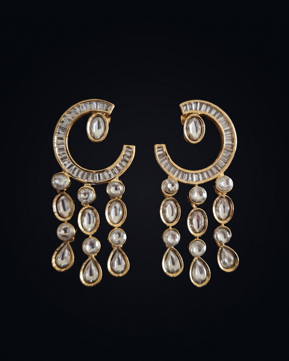 Crescent Cascade Diamond Gold - American diamond earrings