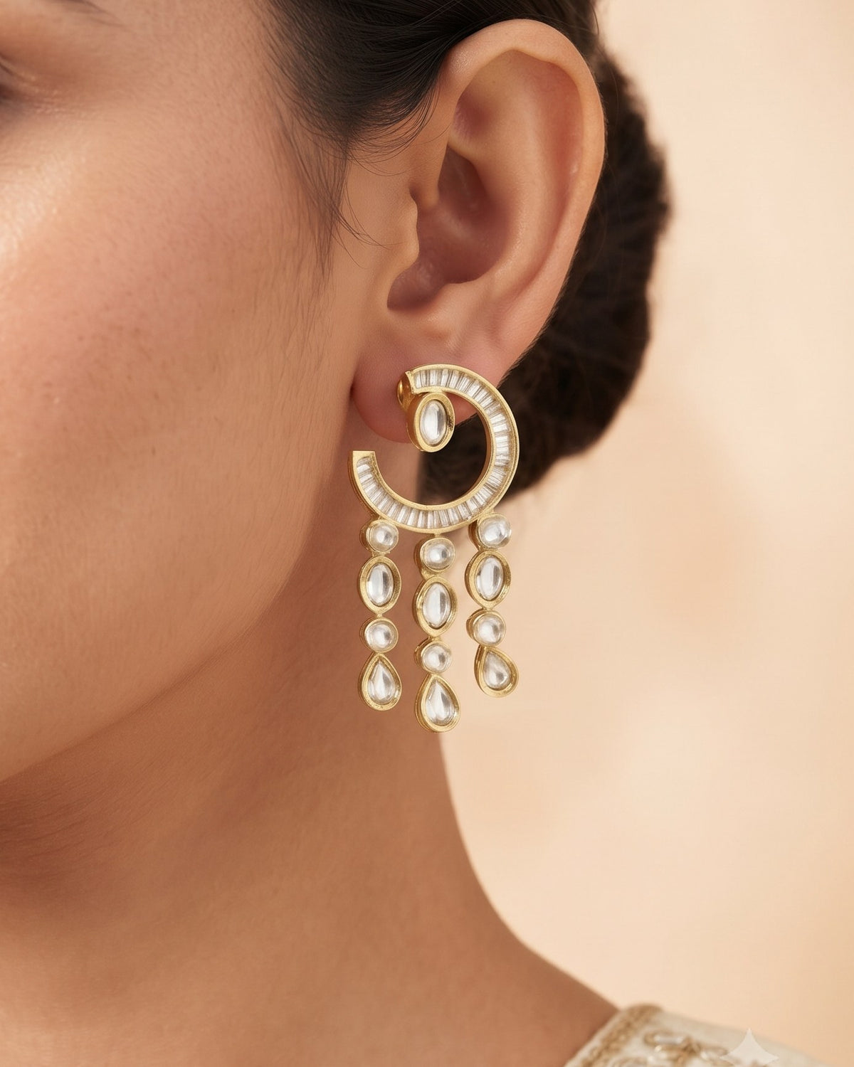 Crescent Cascade Diamond Gold - American diamond earrings