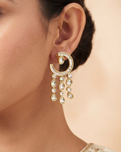 Crescent Cascade Diamond Gold - American diamond earrings