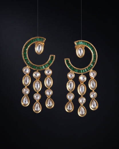 Crescent Cascade Emerald Gold - American diamond earrings