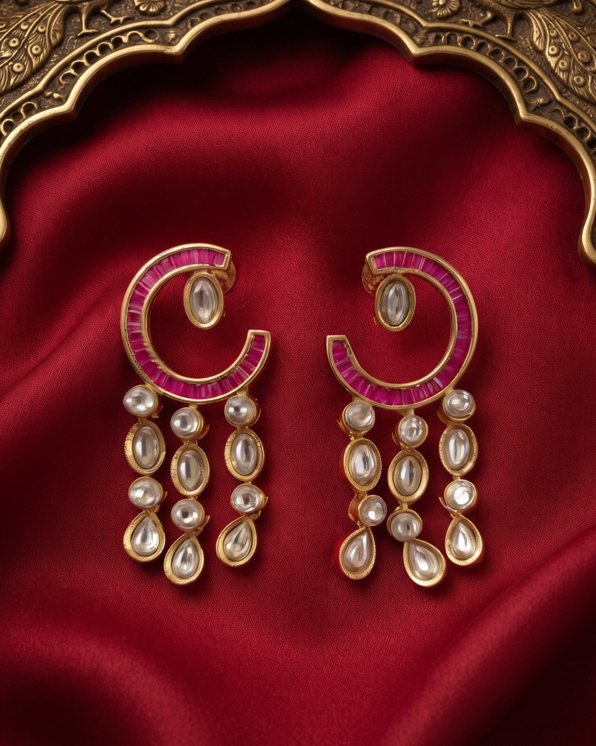 Crescent Cascade Ruby Gold - American diamond earrings