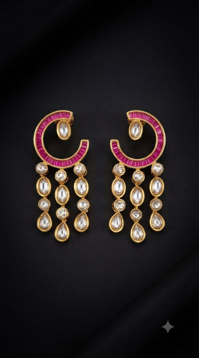 Crescent Cascade Ruby Gold - American diamond earrings